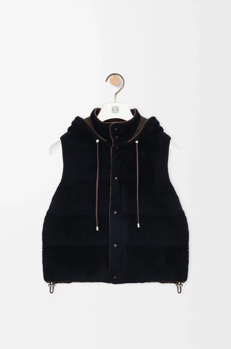 gilet imbottito in montone marroneblu navy