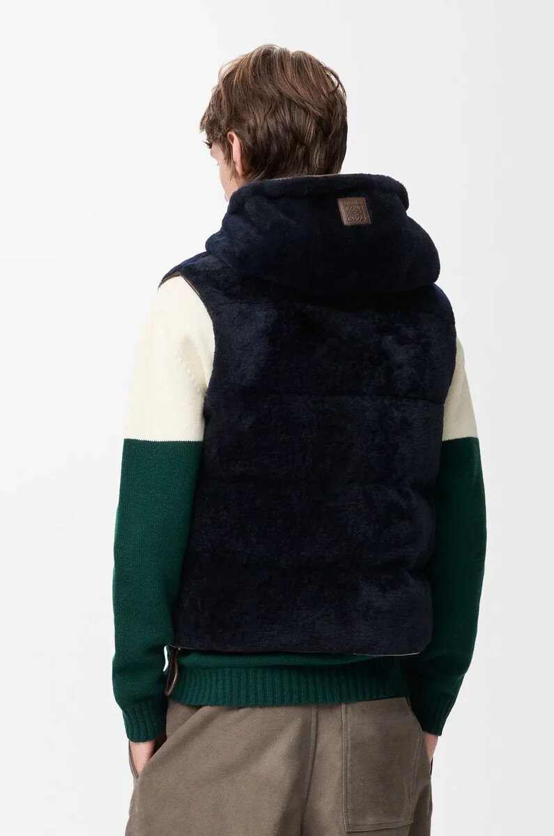 gilet imbottito in montone marroneblu navy