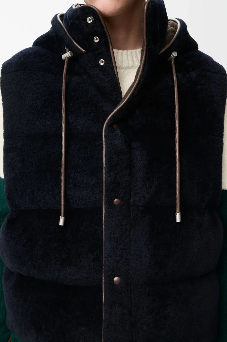 gilet imbottito in montone marroneblu navy