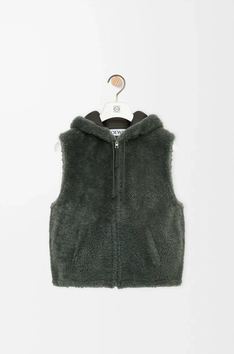 gilet in montone verde kaki