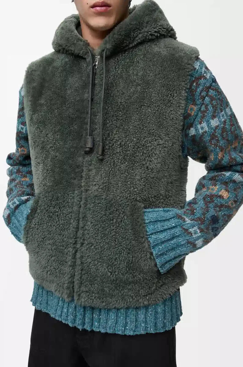 gilet in montone verde kaki