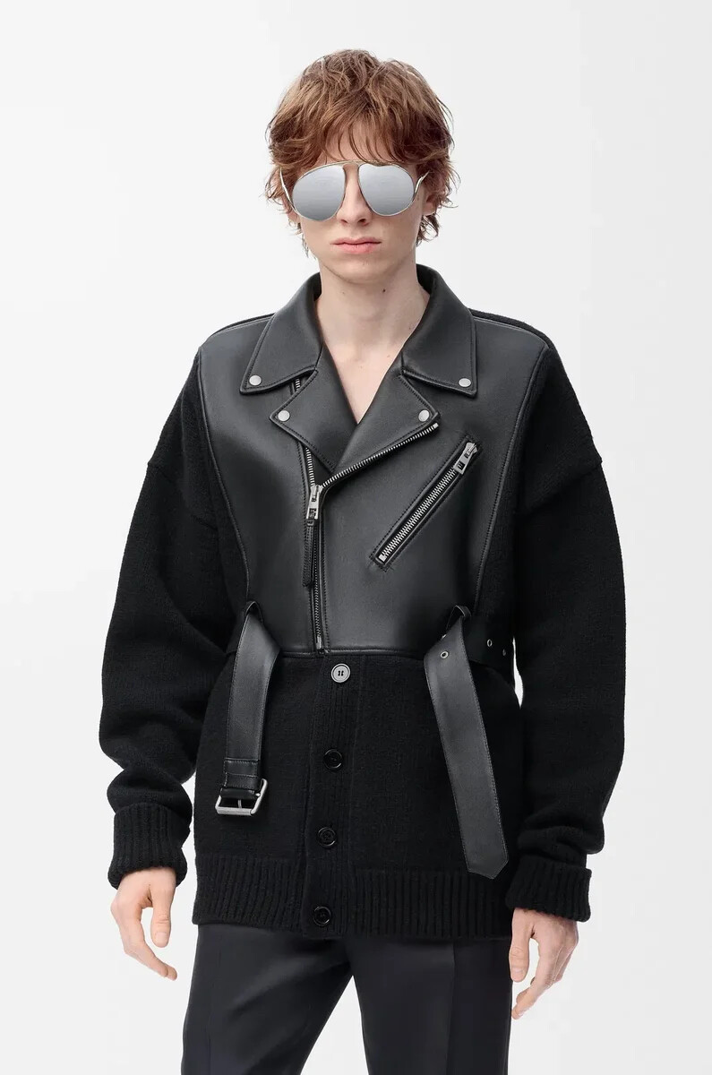 cardigan ibrido in nappa di agnello e lana neronero