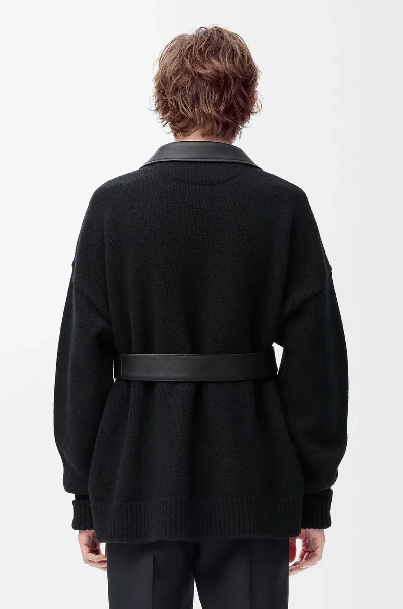 cardigan ibrido in nappa di agnello e lana neronero