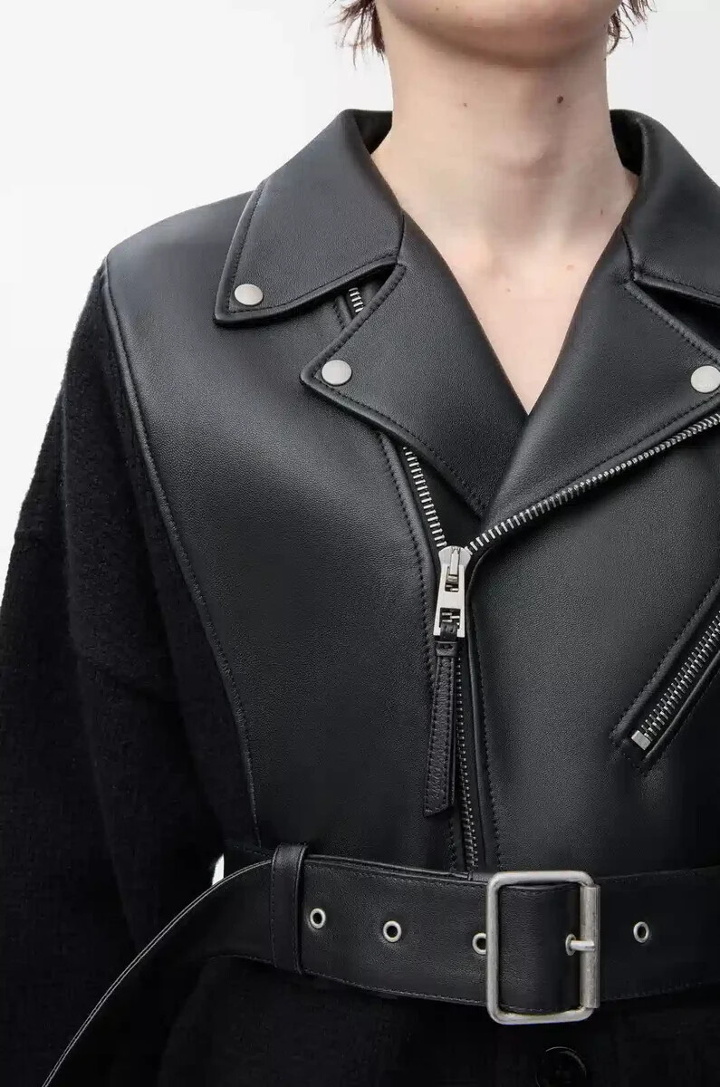 cardigan ibrido in nappa di agnello e lana neronero