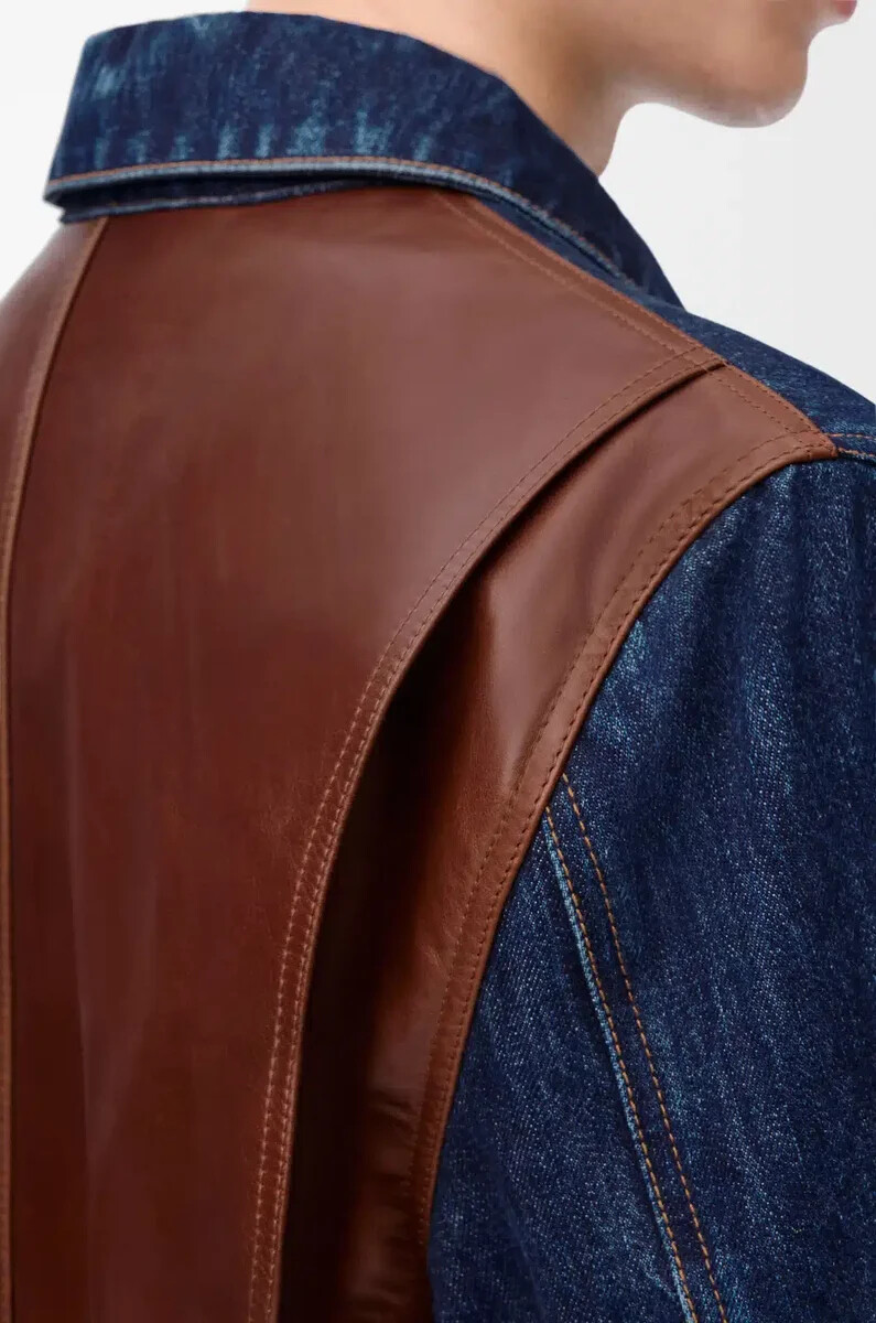giacca ibrida in denim e vitello nappa raw denim