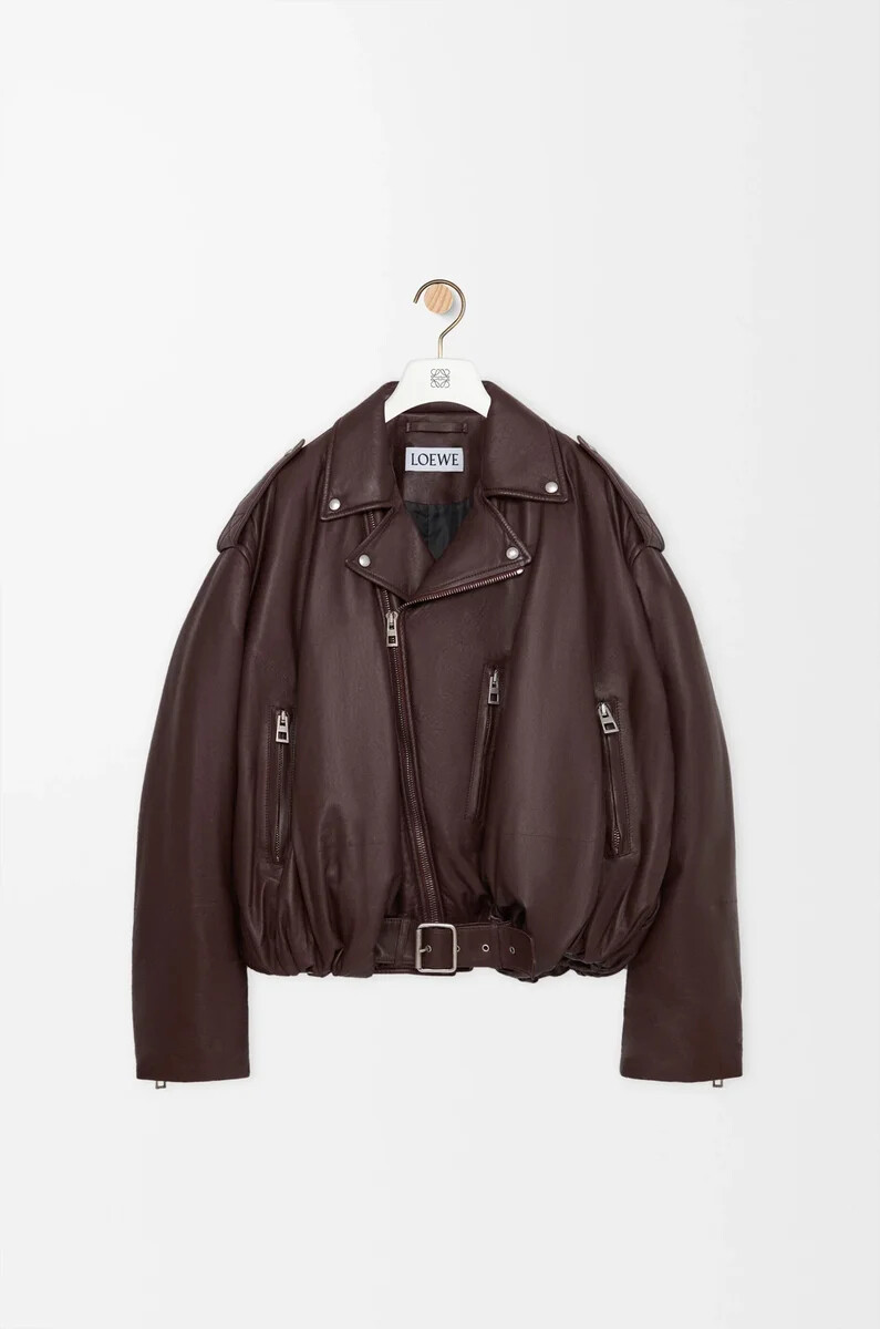 giacca biker balloon in nappa di agnello marrone scuro