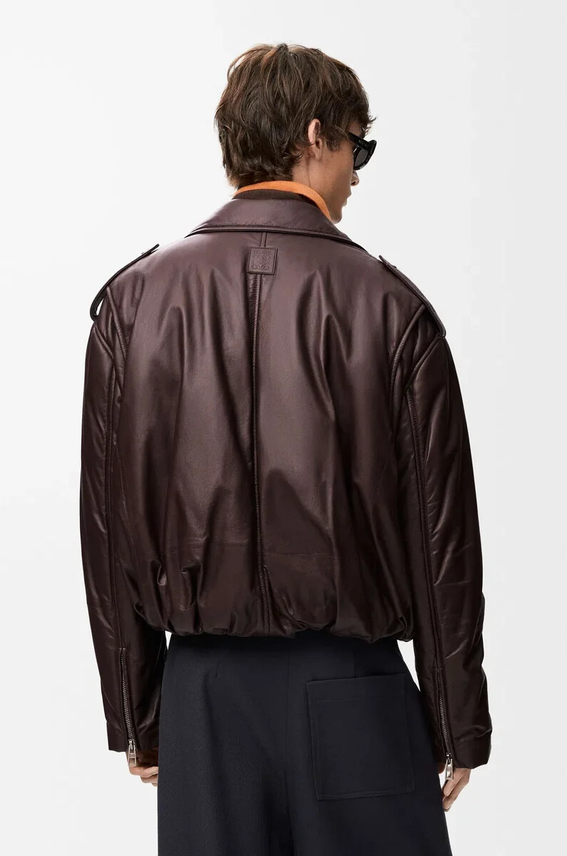giacca biker balloon in nappa di agnello marrone scuro