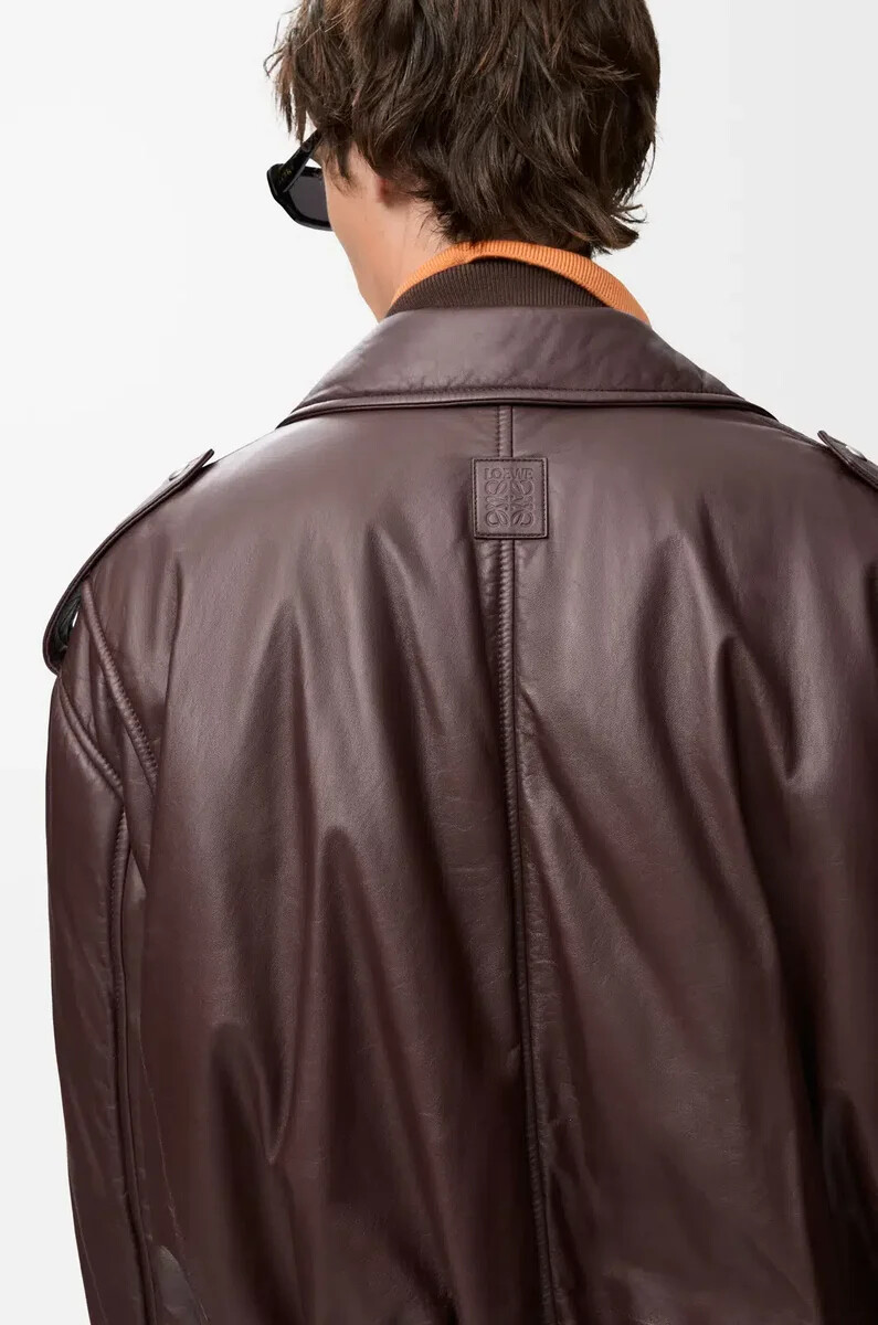 giacca biker balloon in nappa di agnello marrone scuro