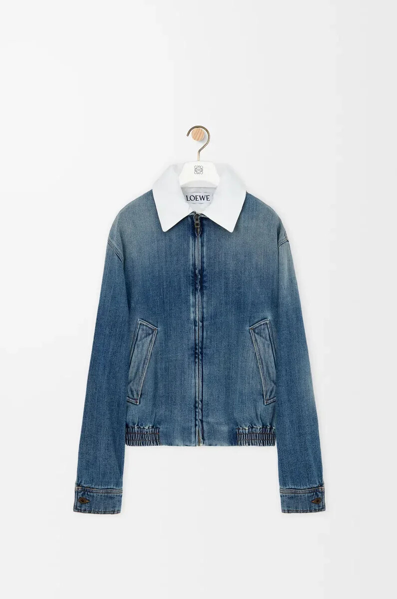 giacca con zip in denim blu