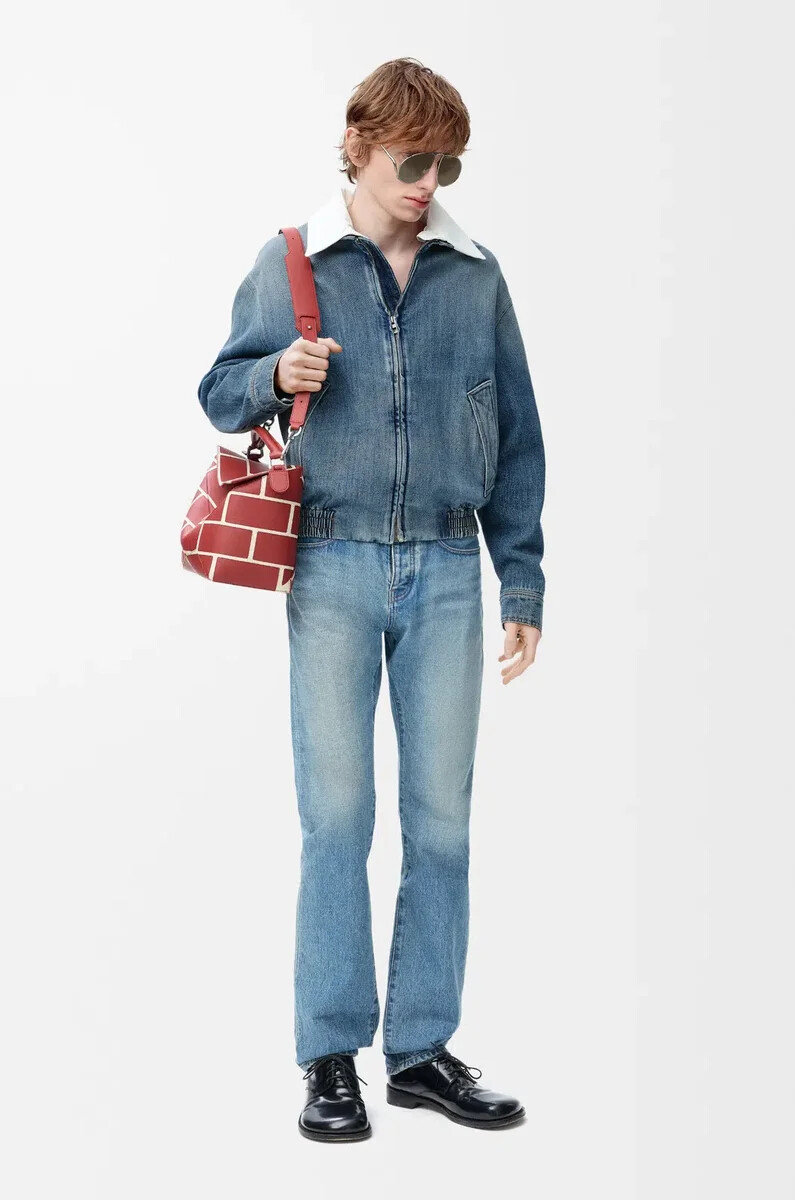 giacca con zip in denim blu