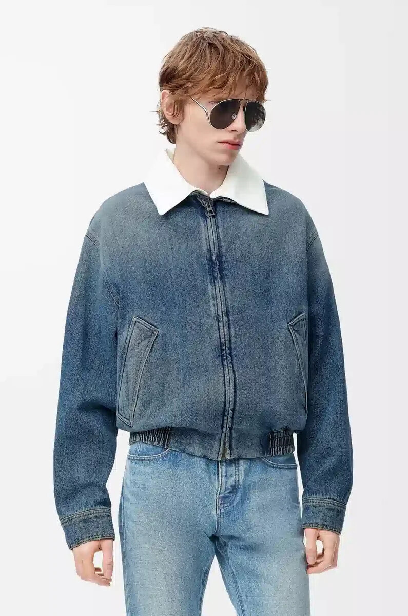 giacca con zip in denim blu