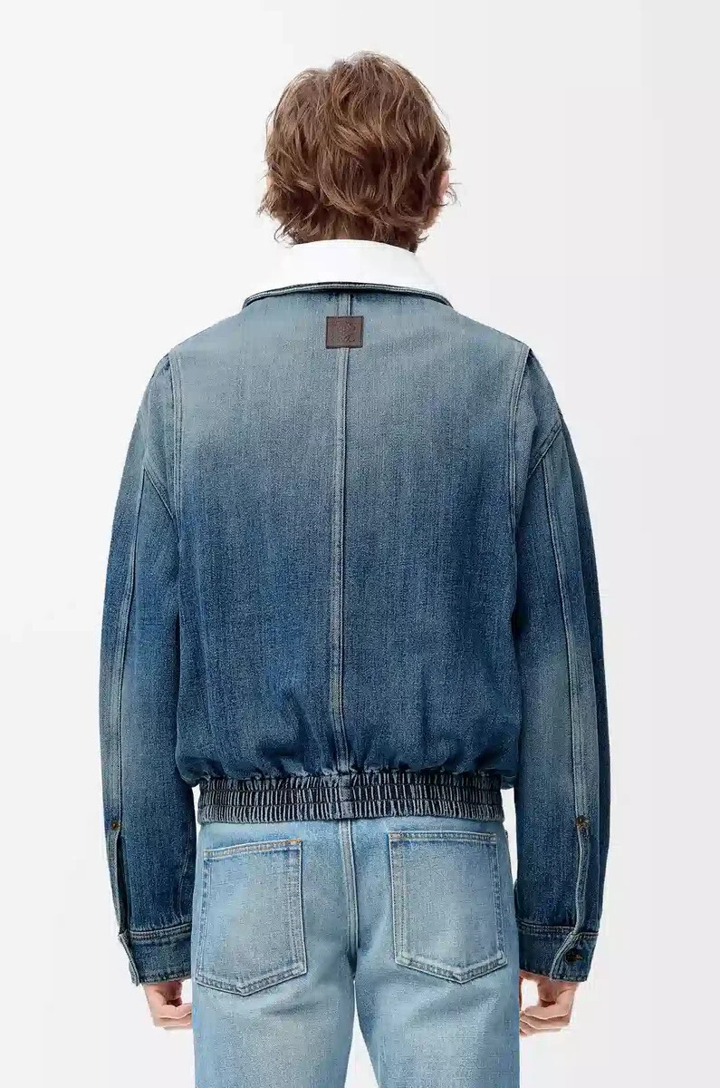 giacca con zip in denim blu