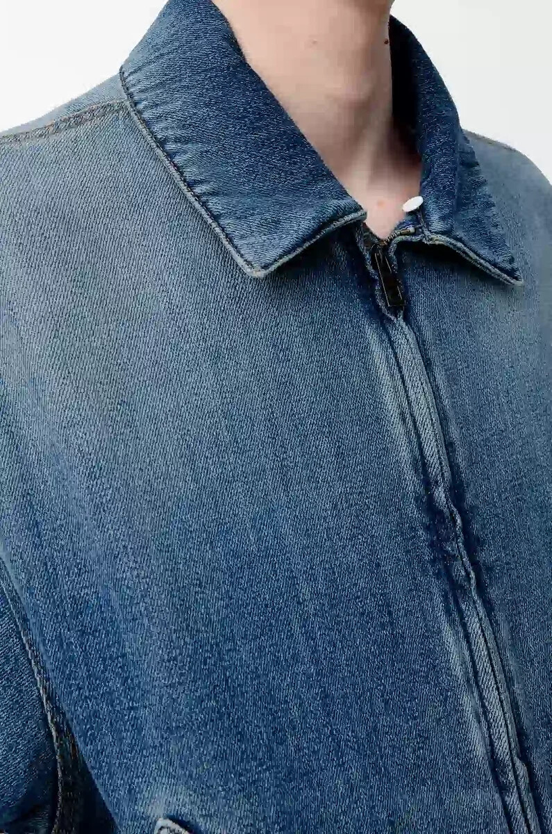 giacca con zip in denim blu