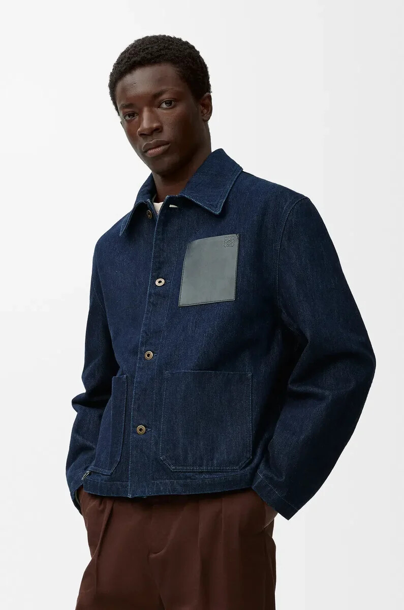giacca da lavoro in denim blu indaco