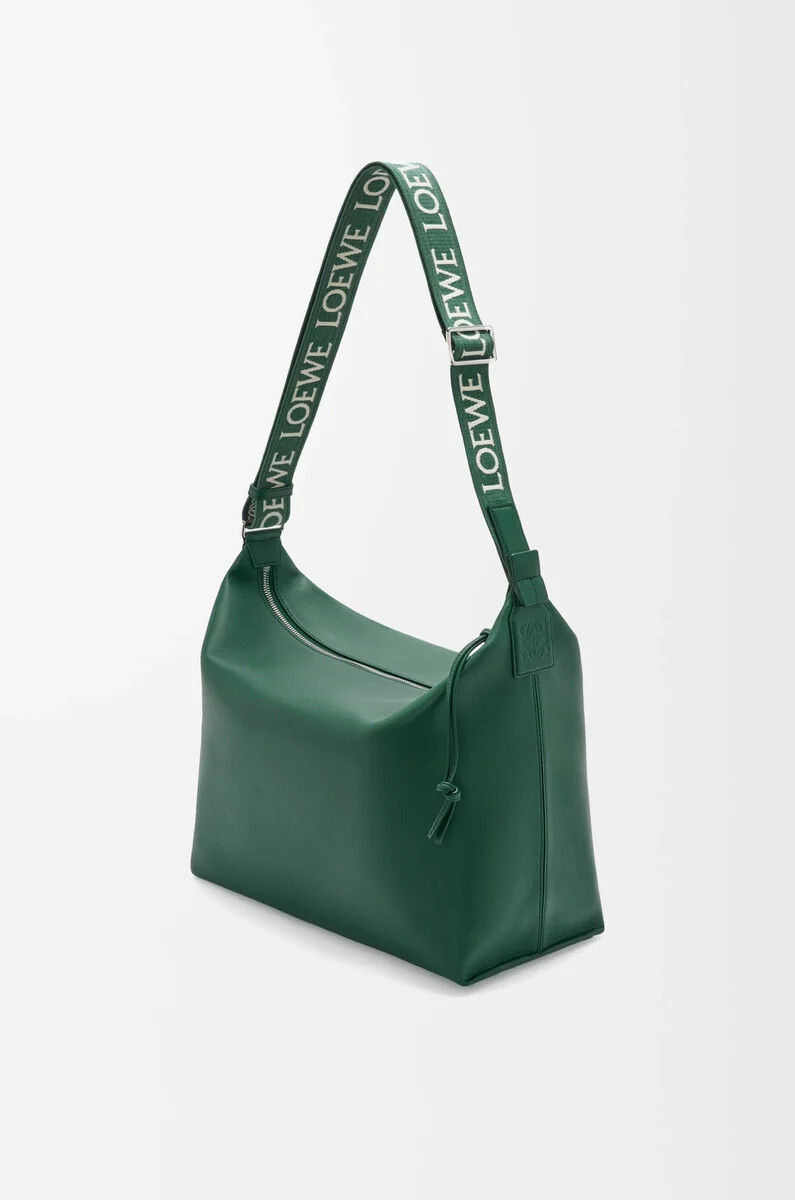 borsa a tracolla cubi in morbida pelle di vitello liscia e jacquard evergreen