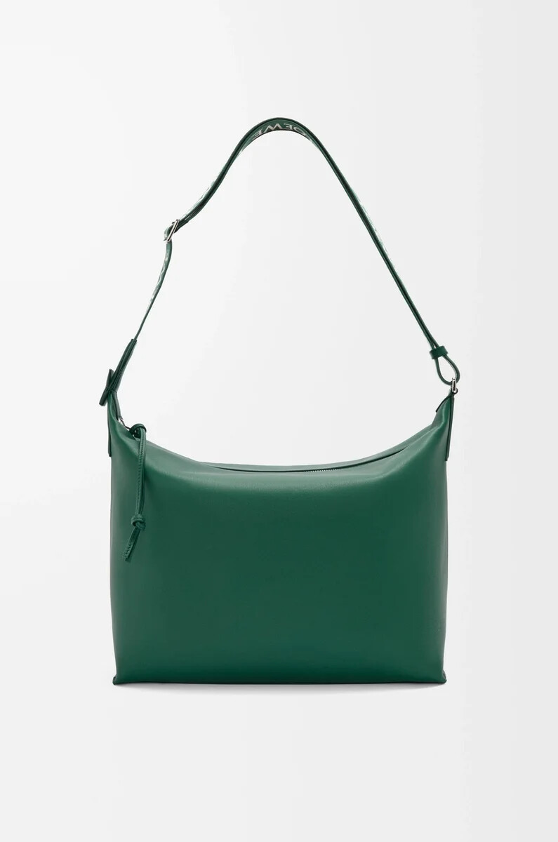 borsa a tracolla cubi in morbida pelle di vitello liscia e jacquard evergreen