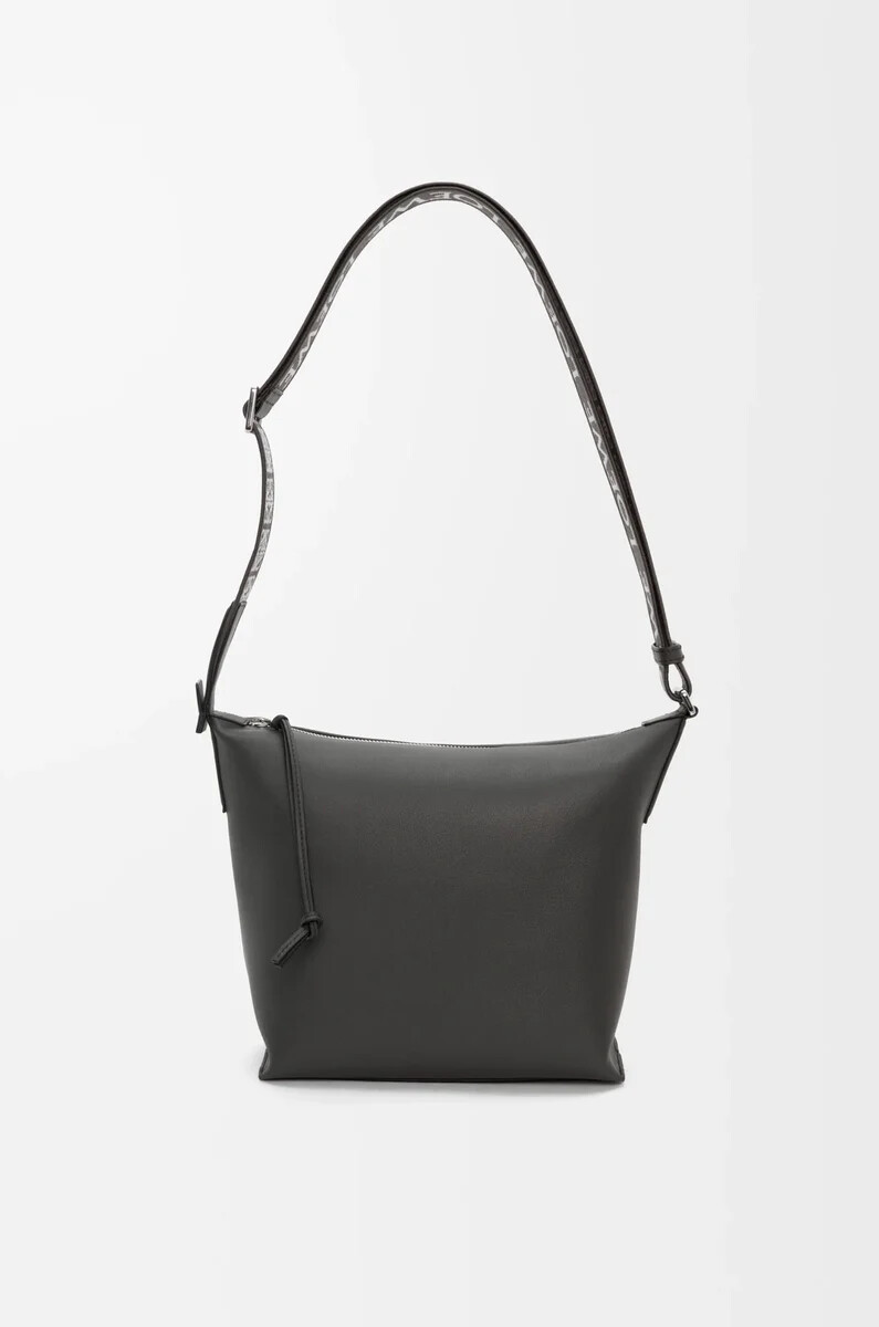 piccola borsa a tracolla cubi in morbida pelle di vitello liscia e jacquard grigio scuro