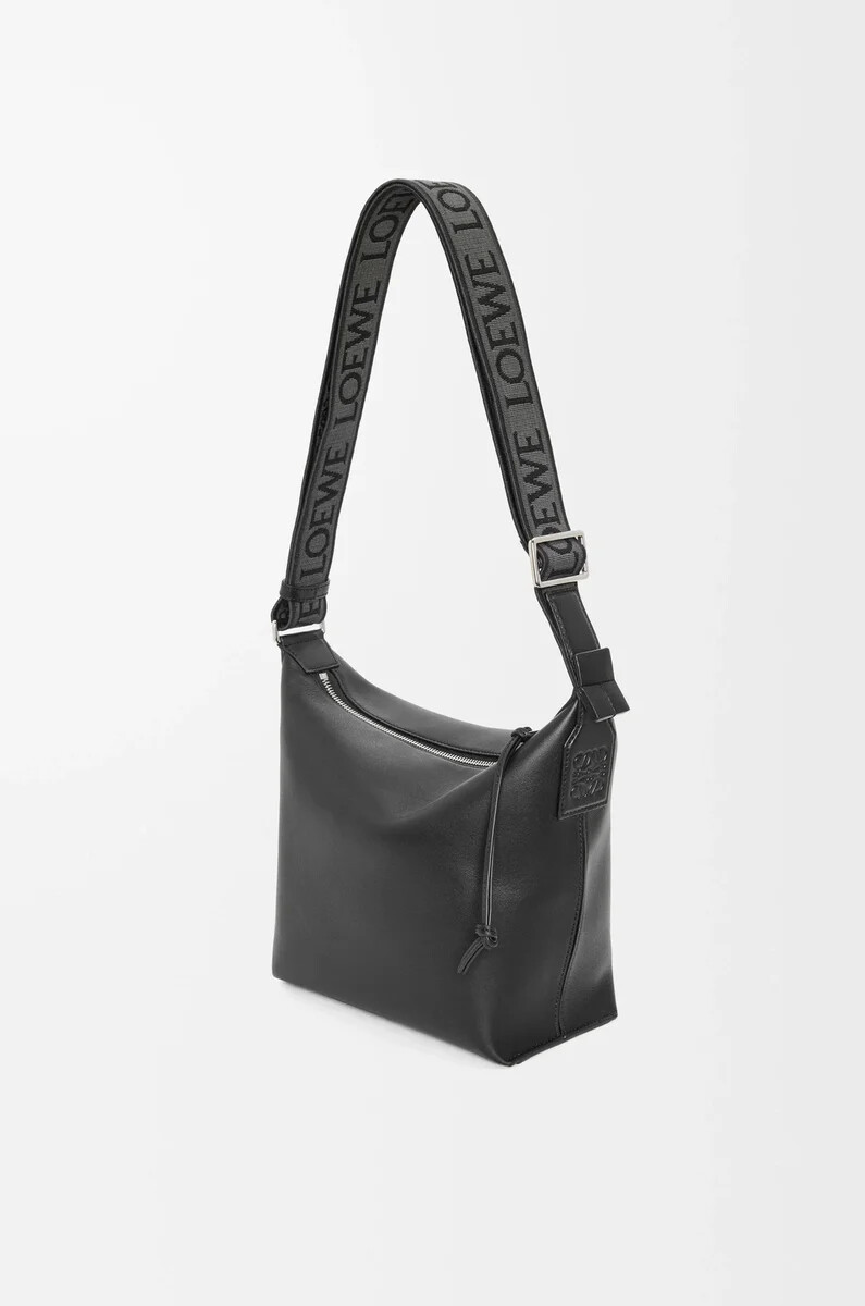 piccola borsa a tracolla cubi in morbida pelle di vitello liscia e jacquard nero