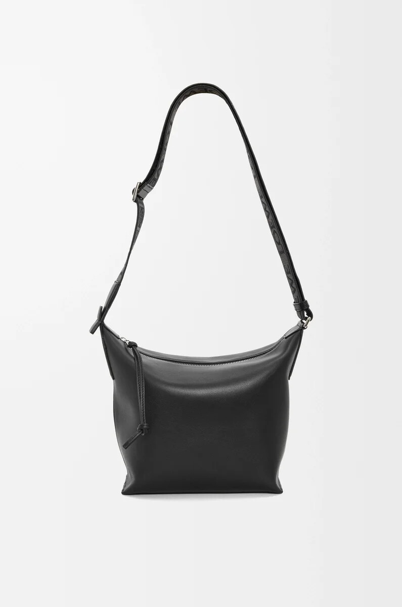 piccola borsa a tracolla cubi in morbida pelle di vitello liscia e jacquard nero
