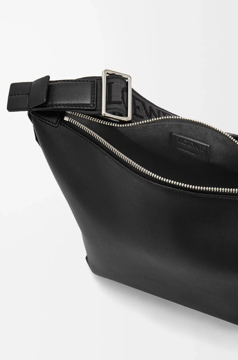 piccola borsa a tracolla cubi in morbida pelle di vitello liscia e jacquard nero