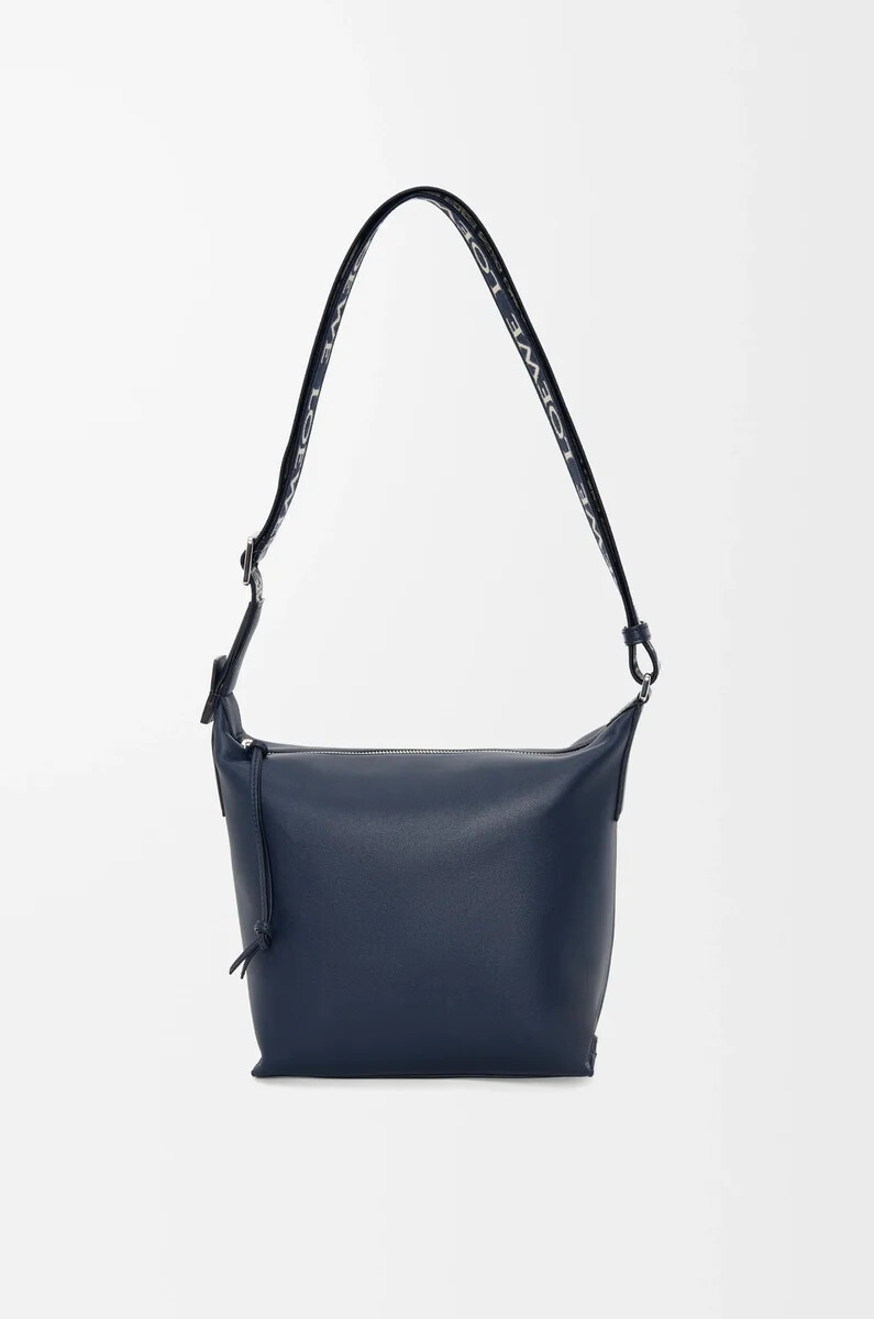 piccola borsa a tracolla cubi in morbida pelle di vitello liscia e jacquard deep navy