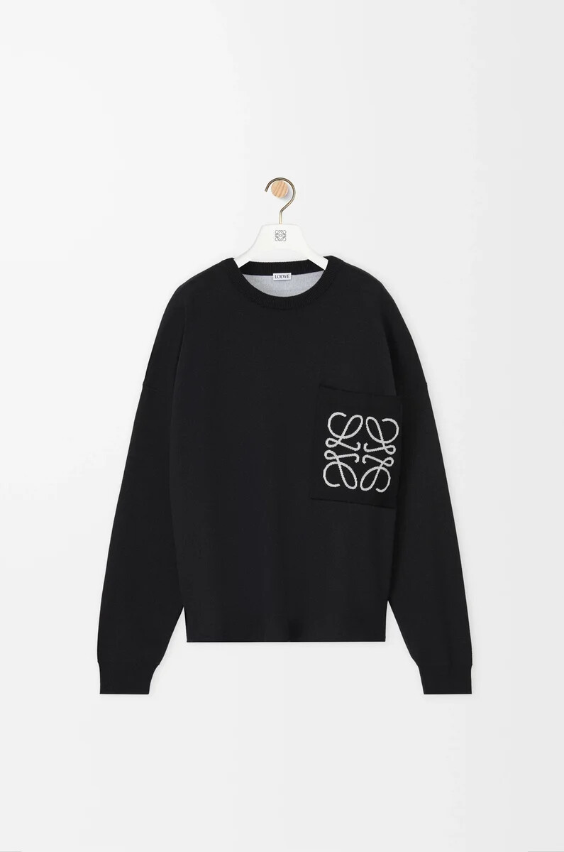 maglione con tasca anagramma in misto cotone nerobianco
