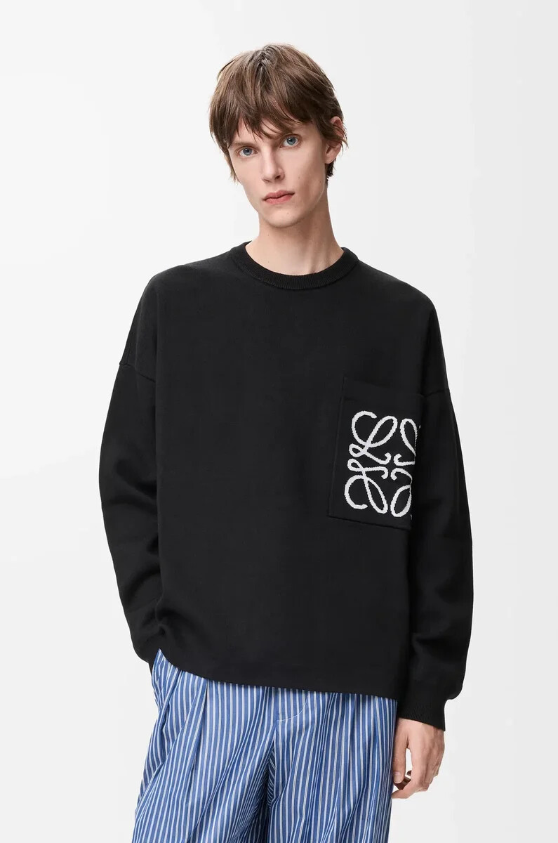 maglione con tasca anagramma in misto cotone nerobianco