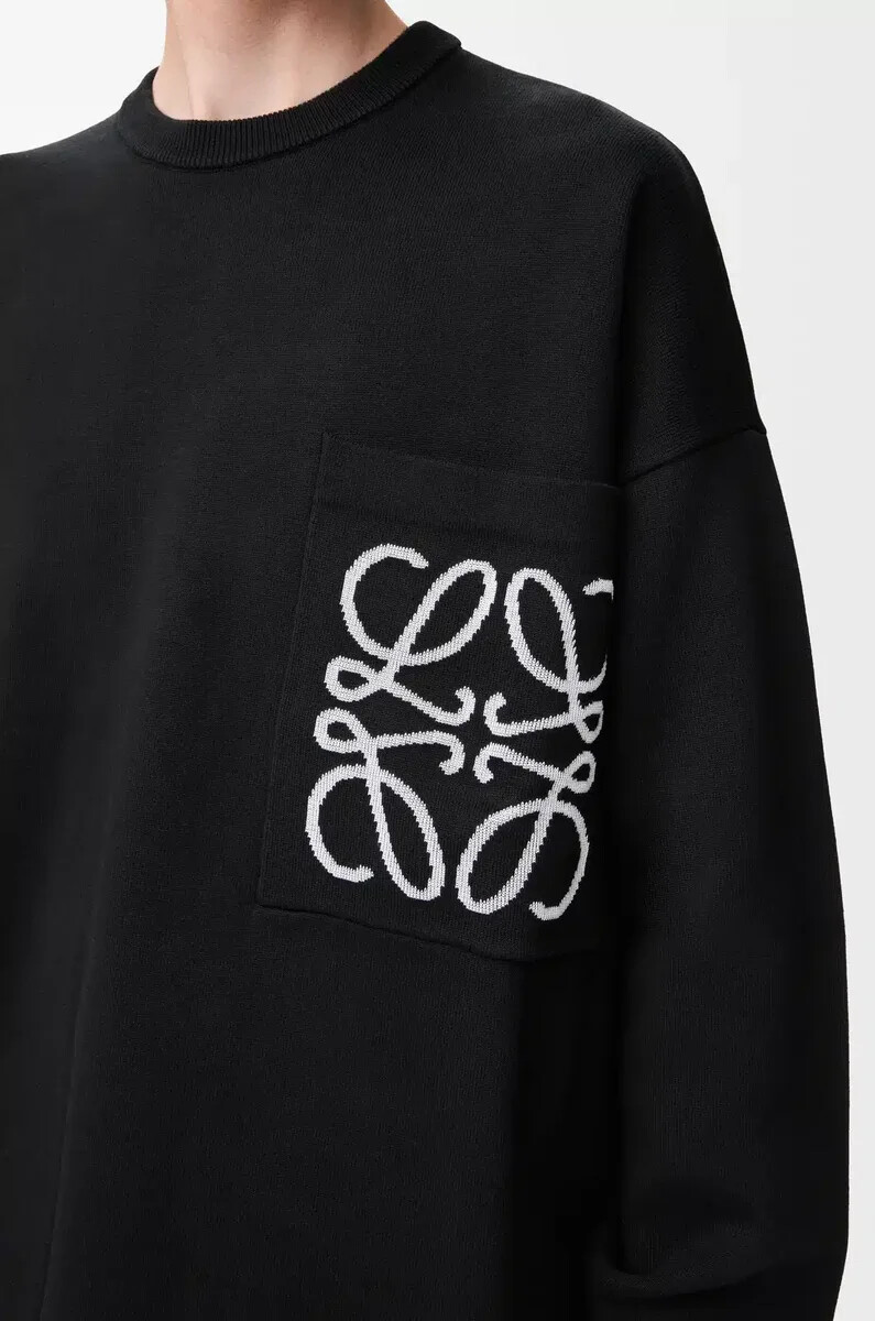 maglione con tasca anagramma in misto cotone nerobianco