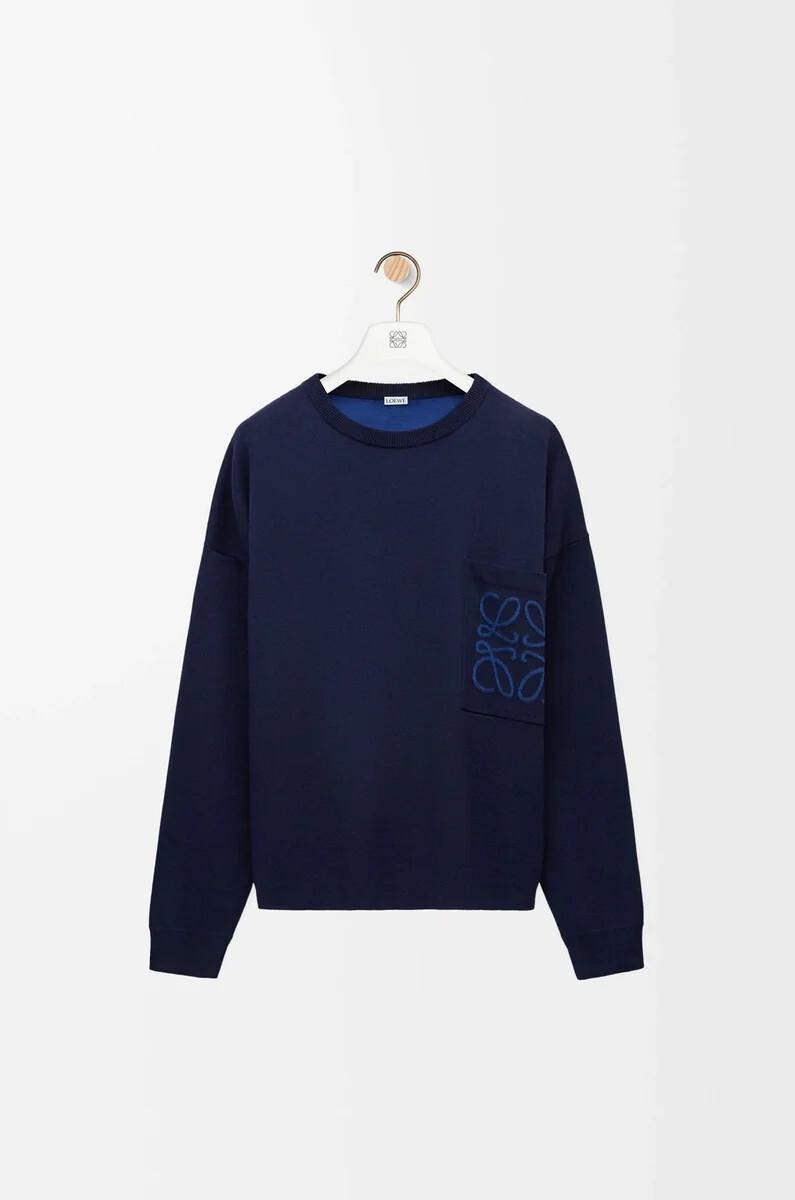 maglione con tasca anagramma in misto cotone blu navy