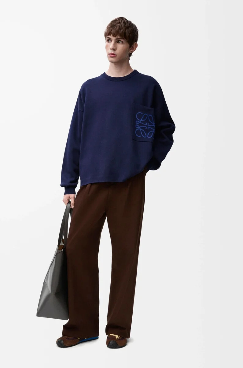 maglione con tasca anagramma in misto cotone blu navy