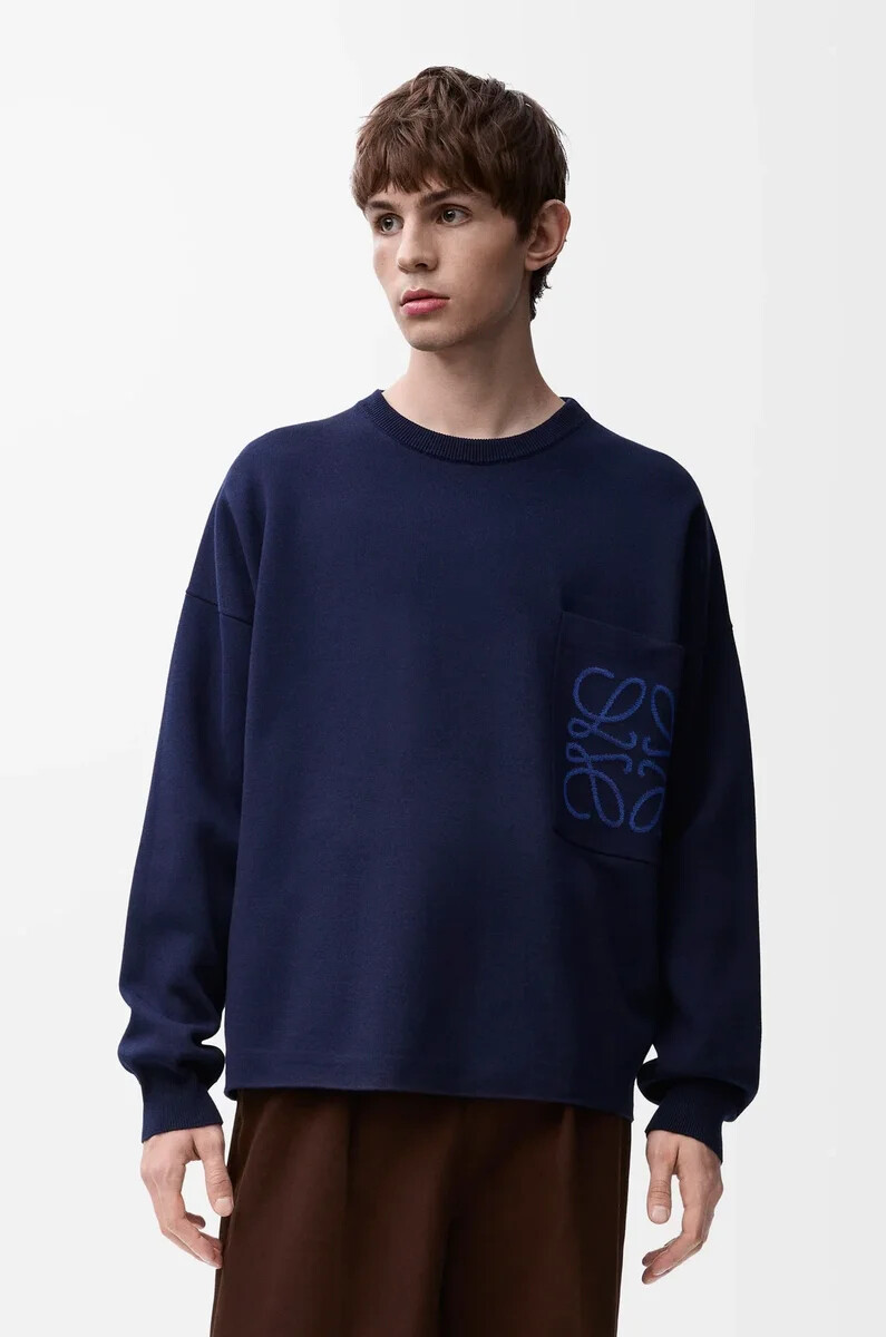 maglione con tasca anagramma in misto cotone blu navy