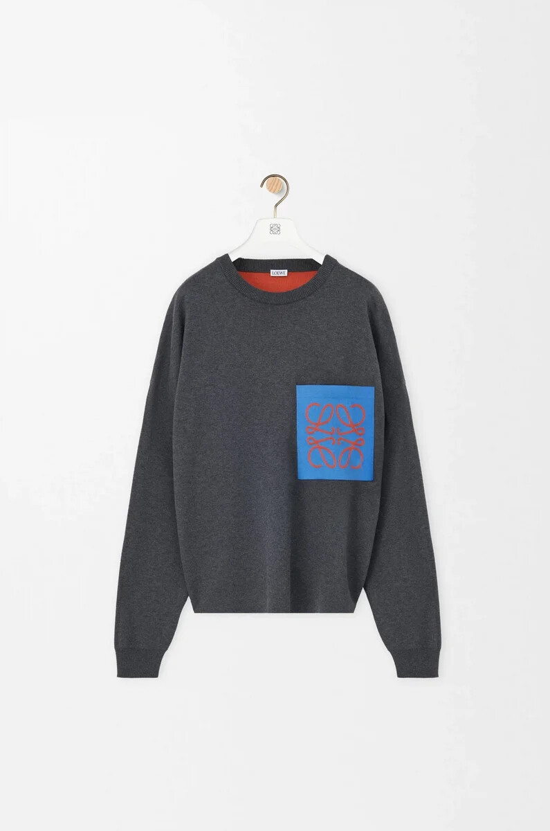 maglione con tasca anagramma in misto cotone grigioblu