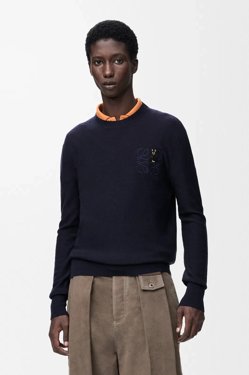 maglione in lana blu navy scuro