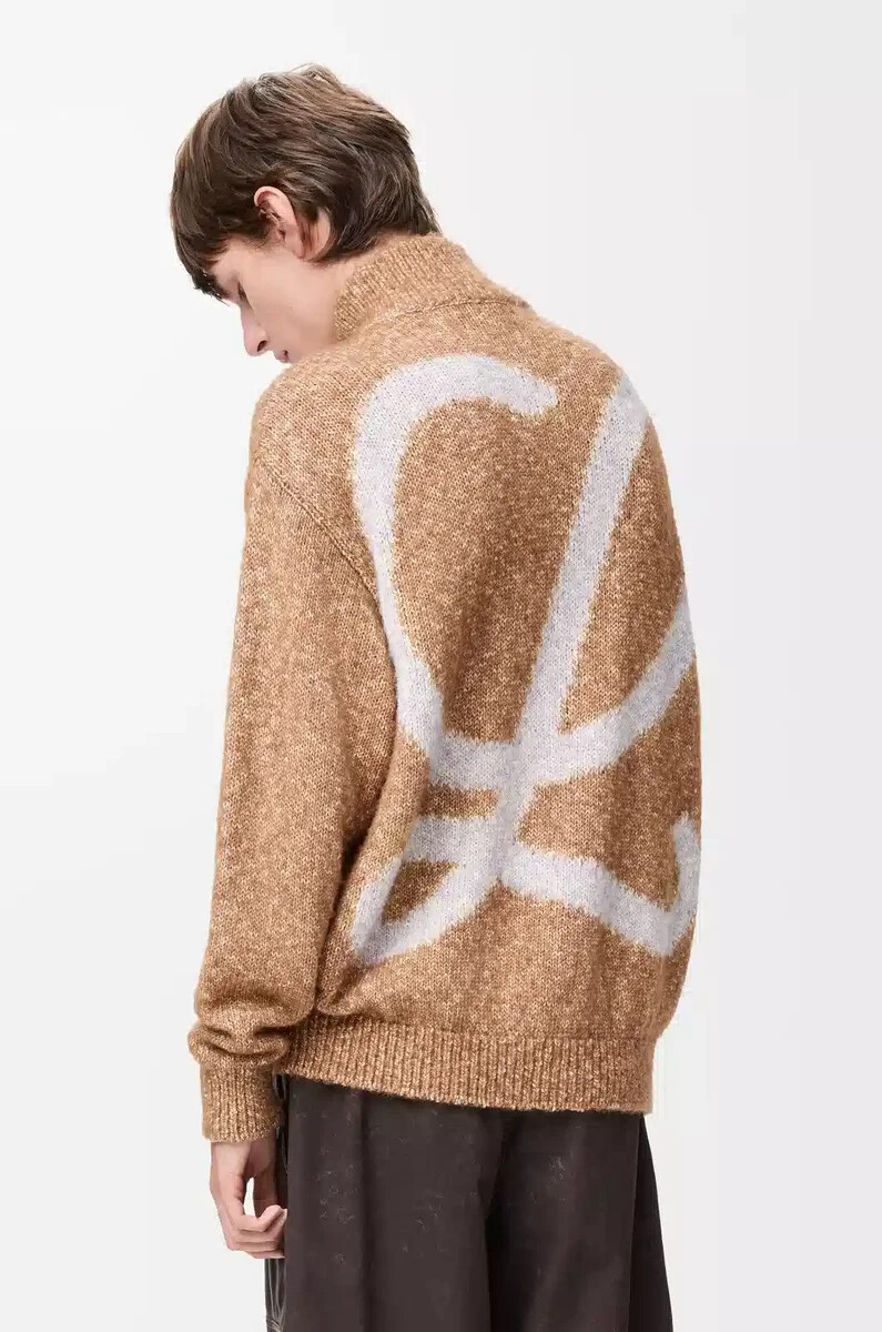cardigan con zip in cotone lino e lana beige