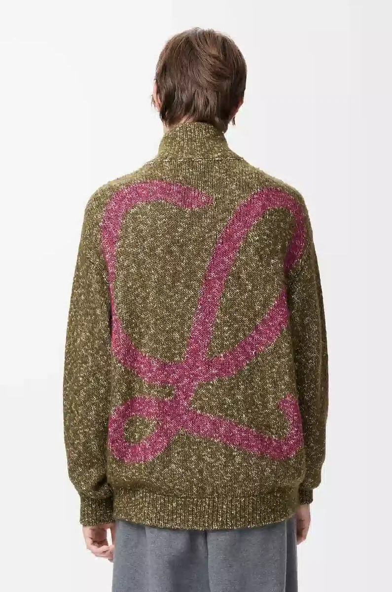 cardigan con zip in cotone lino e lana verde cachi