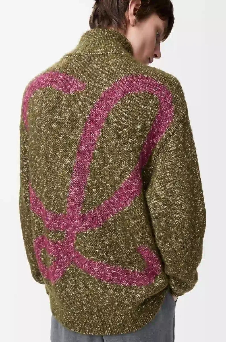 cardigan con zip in cotone lino e lana verde cachi