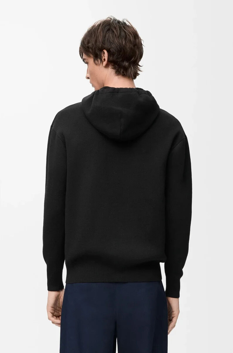 felpa con cappuccio e zip in lana nera