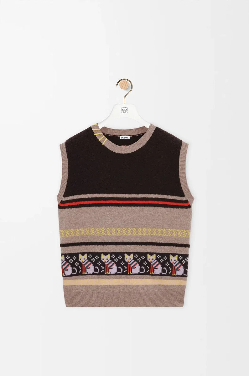 gilet in lana e cashmere beigemulticolore