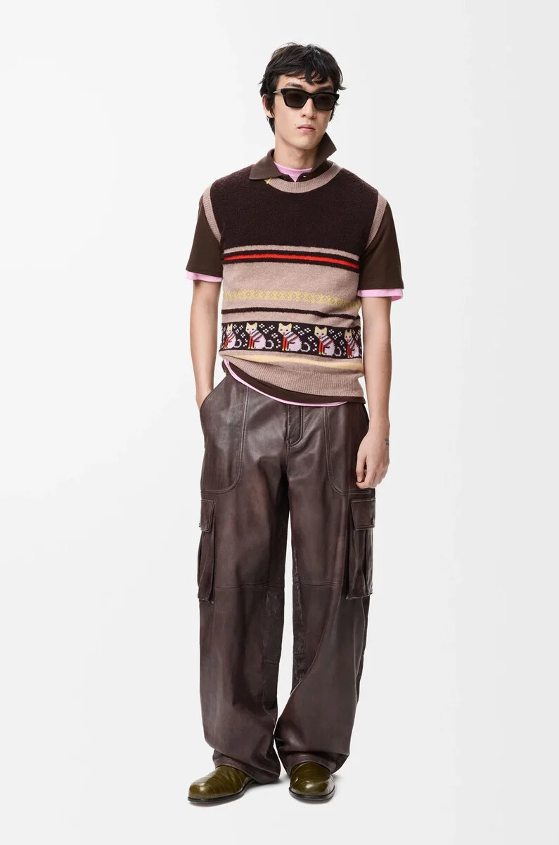 gilet in lana e cashmere beigemulticolore