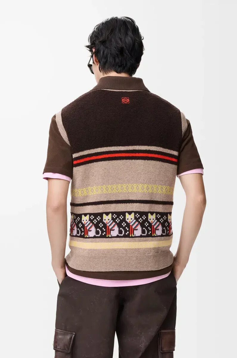 gilet in lana e cashmere beigemulticolore