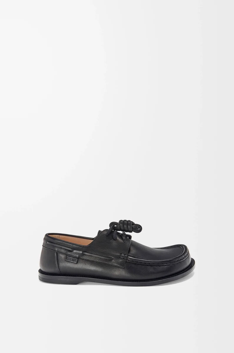 scarpa da barca campo in morbida pelle di vitello nero