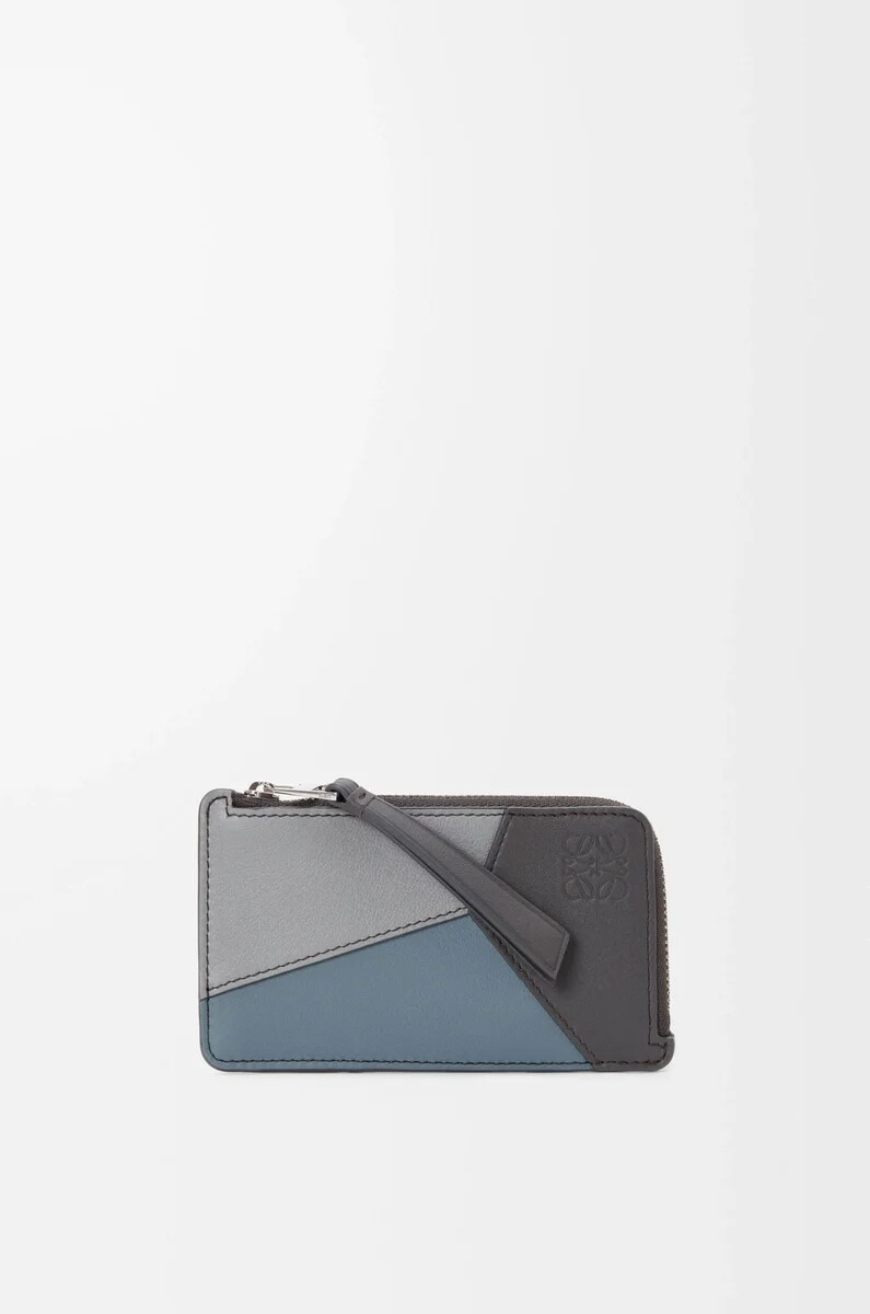 porta carte puzzle coin in pelle di vitello classica grigio asfaltoblu tempesta