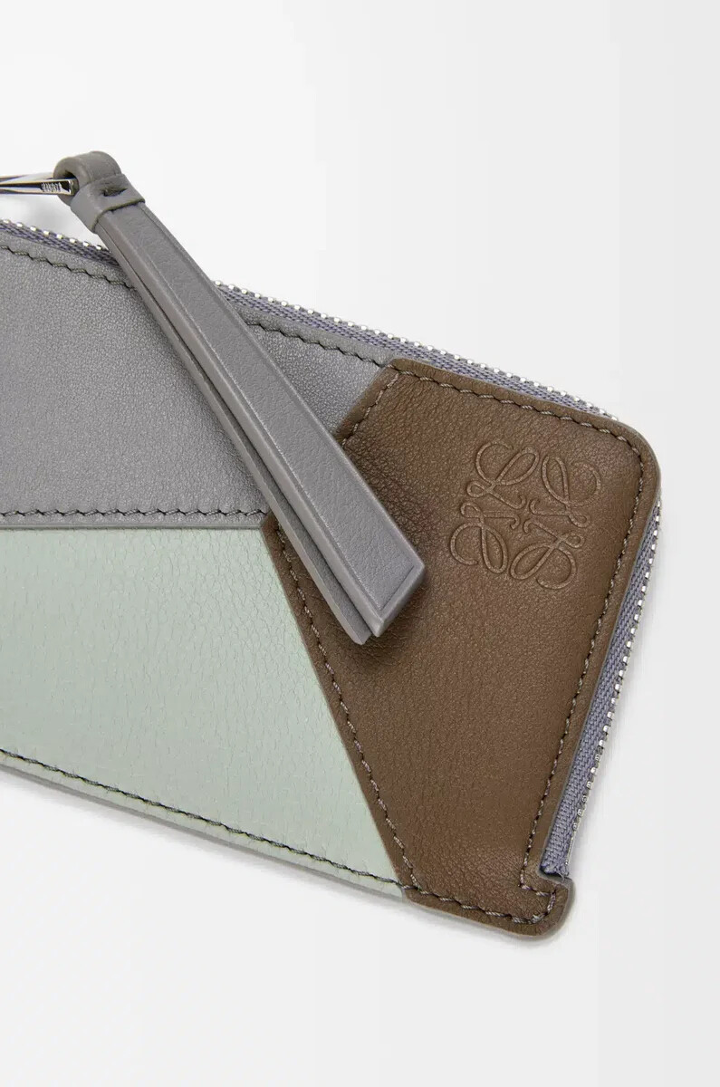porta carte con monete puzzle in pelle di vitello classica marrone invernogrigio cenere