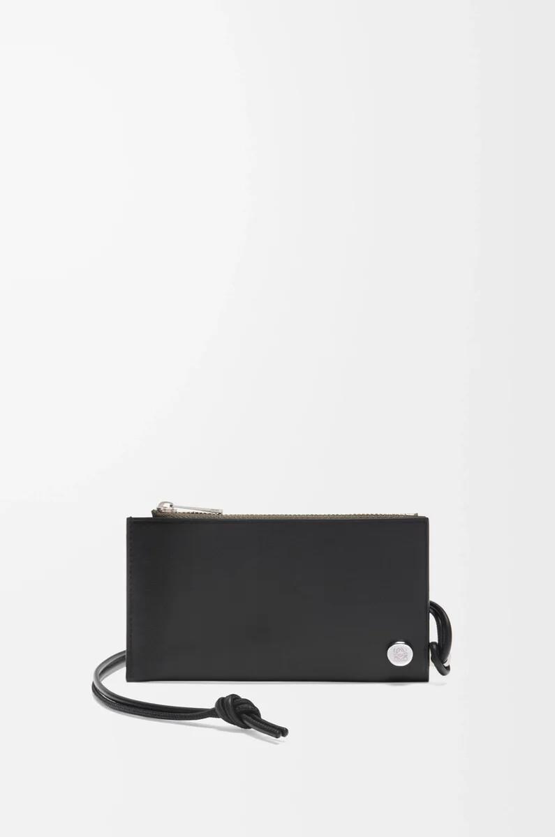 porta carte di credito pebble slider in pelle di vitello nappa lucida nerocachi scuro