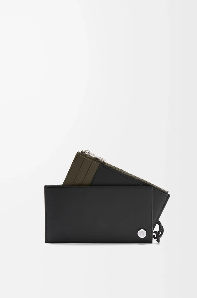 porta carte di credito pebble slider in pelle di vitello nappa lucida nerocachi scuro