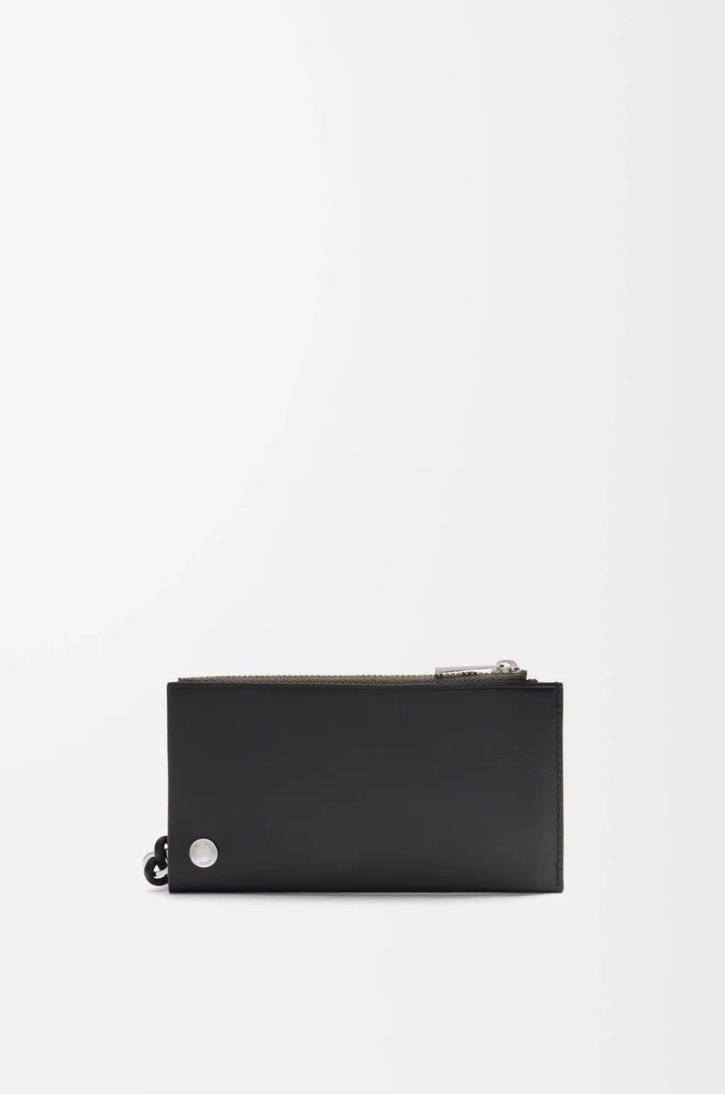 porta carte di credito pebble slider in pelle di vitello nappa lucida nerocachi scuro