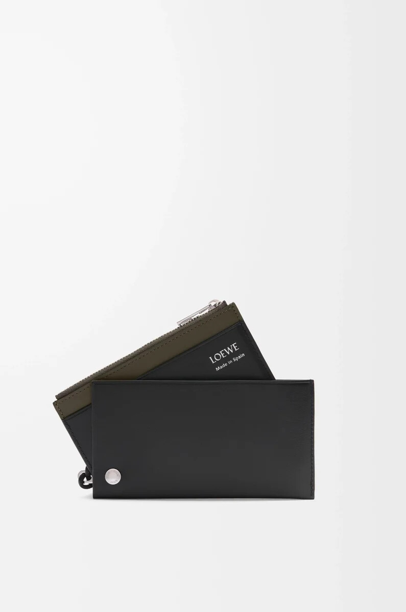 porta carte di credito pebble slider in pelle di vitello nappa lucida nerocachi scuro