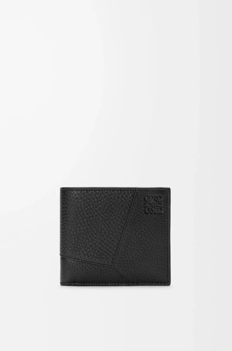 portafoglio bifold puzzle in morbida pelle di vitello granata nero