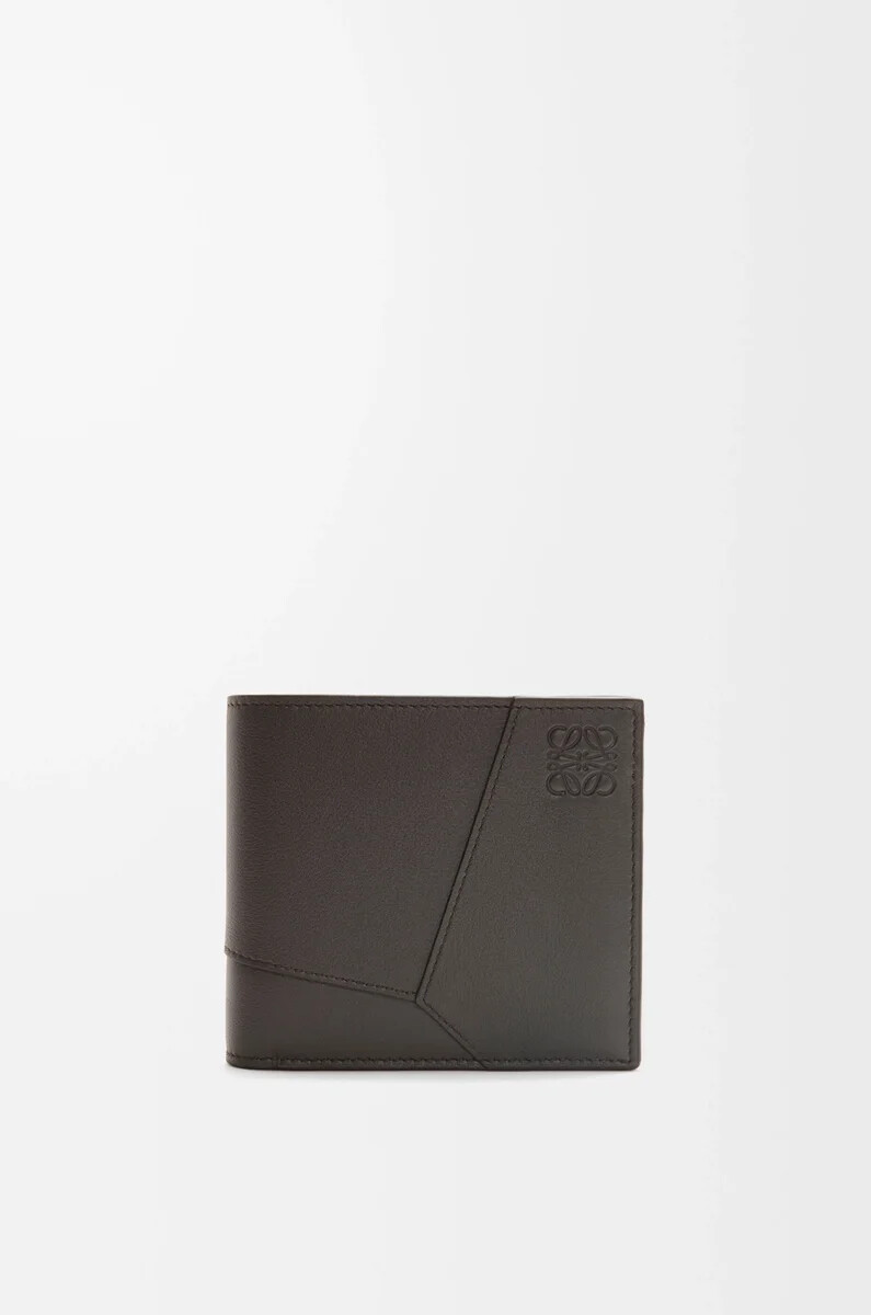 portafoglio bifold puzzle in pelle di vitello classica grigio scuro