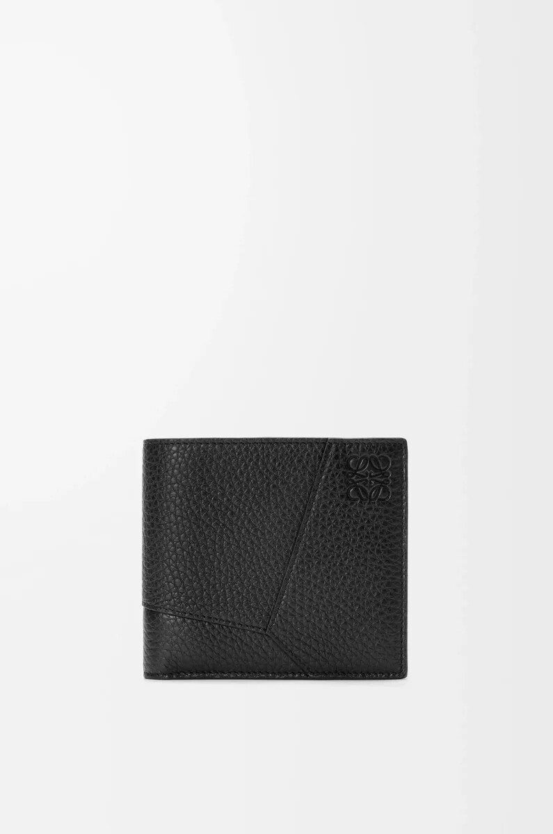 portafoglio portamonete bifold puzzle in morbida pelle di vitello granata nero